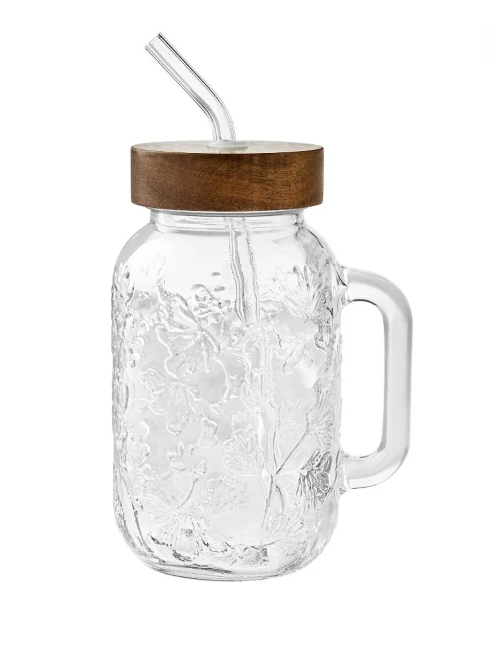 New The Pioneer Woman Palmer Embossed Glass 32oz Tumbler with Wood Lid
